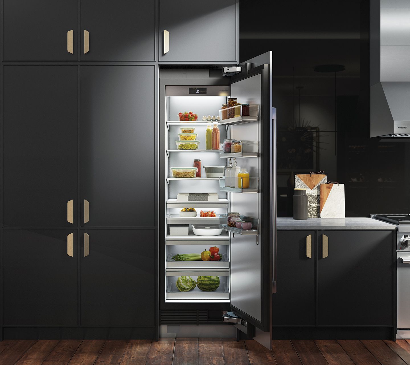 refrigerator hidden in cabinet