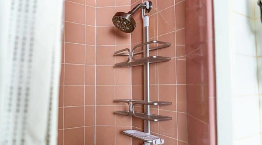 Home Basics Bamboo Shower Corner Caddy with 4 Suction Cups, Natural, SHOWER