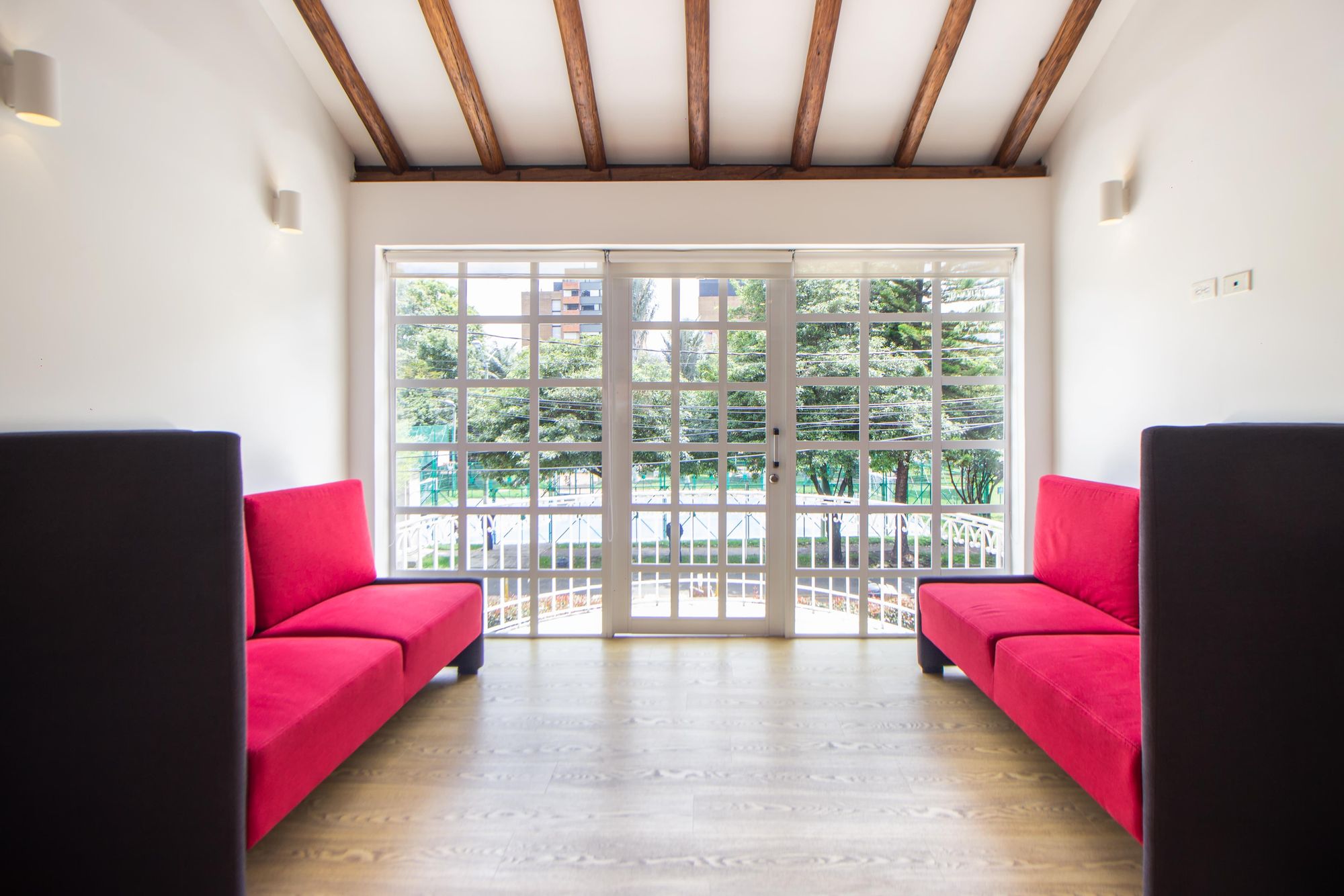 A room with a French door.