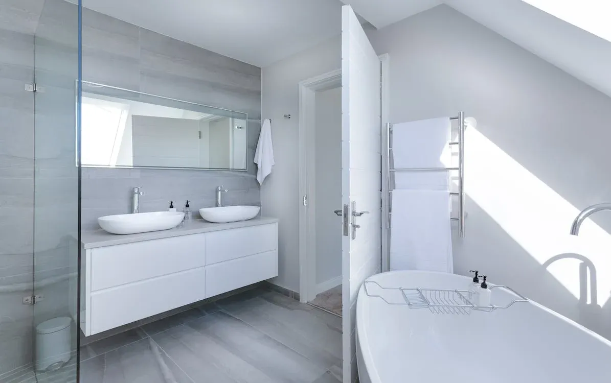 A white bathroom interior.