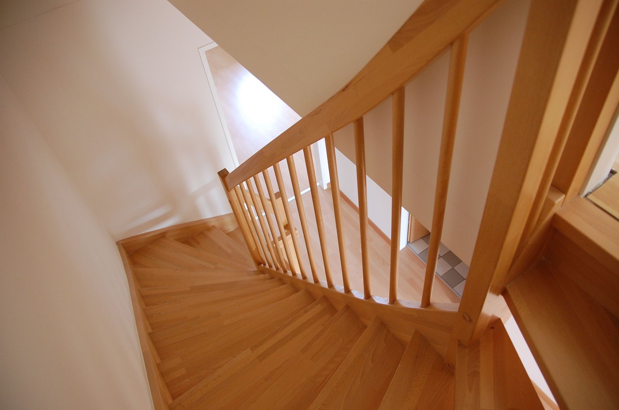 A wooden staircase.