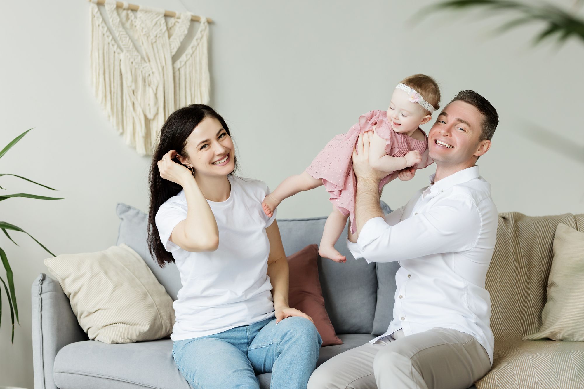 A family in the living room.