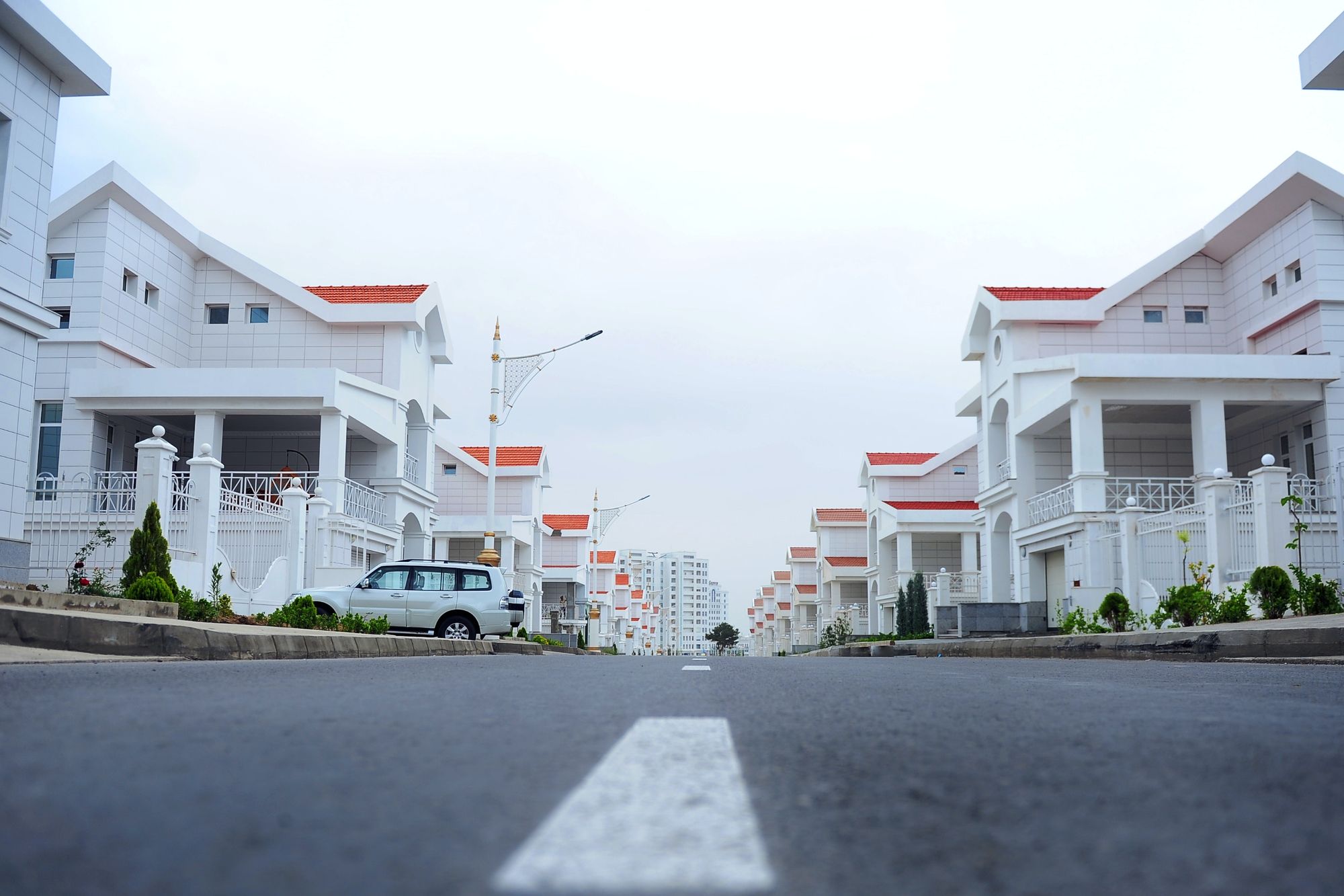 A row of white houses.